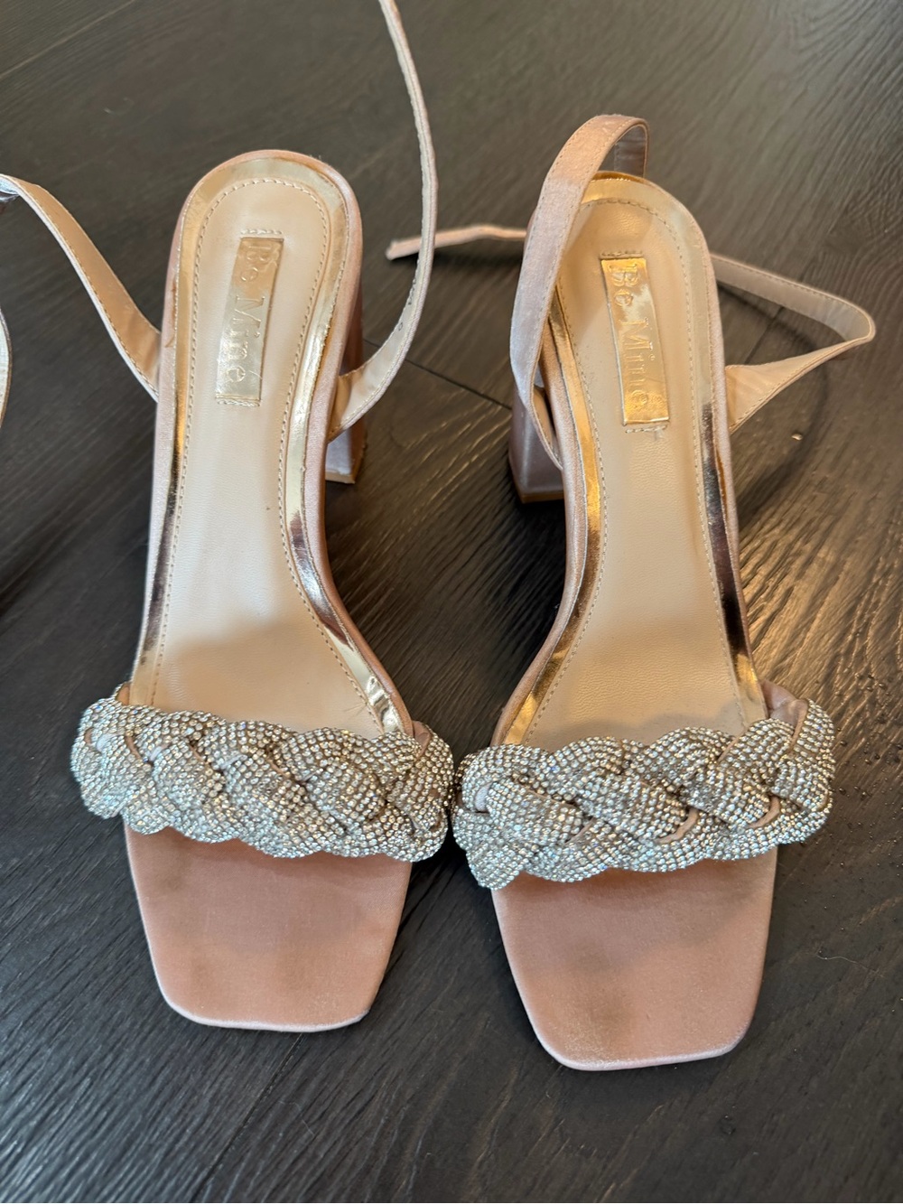 Women's Blush Pink Ankle Strap Heels with Embellished Toe